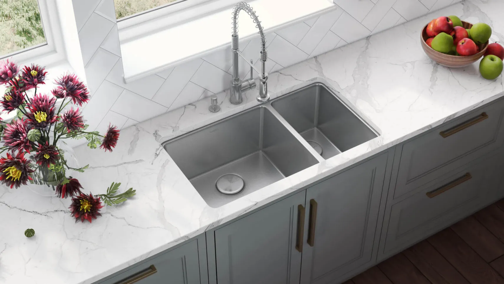 Ruvati Modena 32" Undermount Stainless Steel Kitchen Sink, 70/30 Double Bowl, 16 Gauge, RVM5300