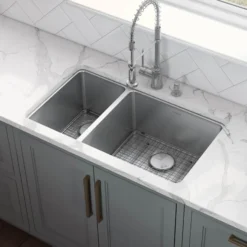 Ruvati Modena 32" Undermount Stainless Steel Kitchen Sink, 30/70 Double Bowl, 16 Gauge, RVM5307
