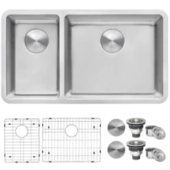 Ruvati Modena 32" Undermount Stainless Steel Kitchen Sink, 30/70 Double Bowl, 16 Gauge, RVM5307