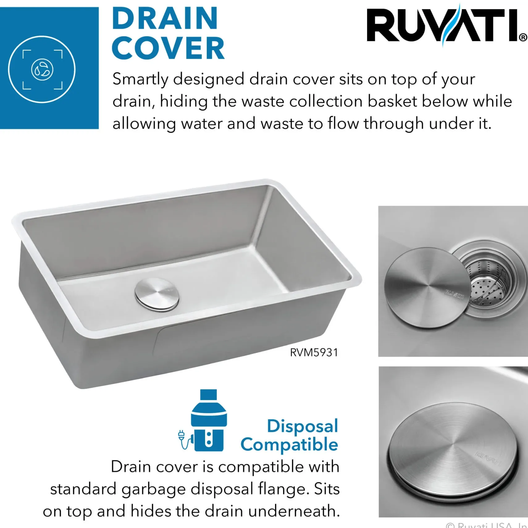 Ruvati Modena 31" Undermount Stainless Steel Kitchen Sink, 16 Gauge, RVM5931