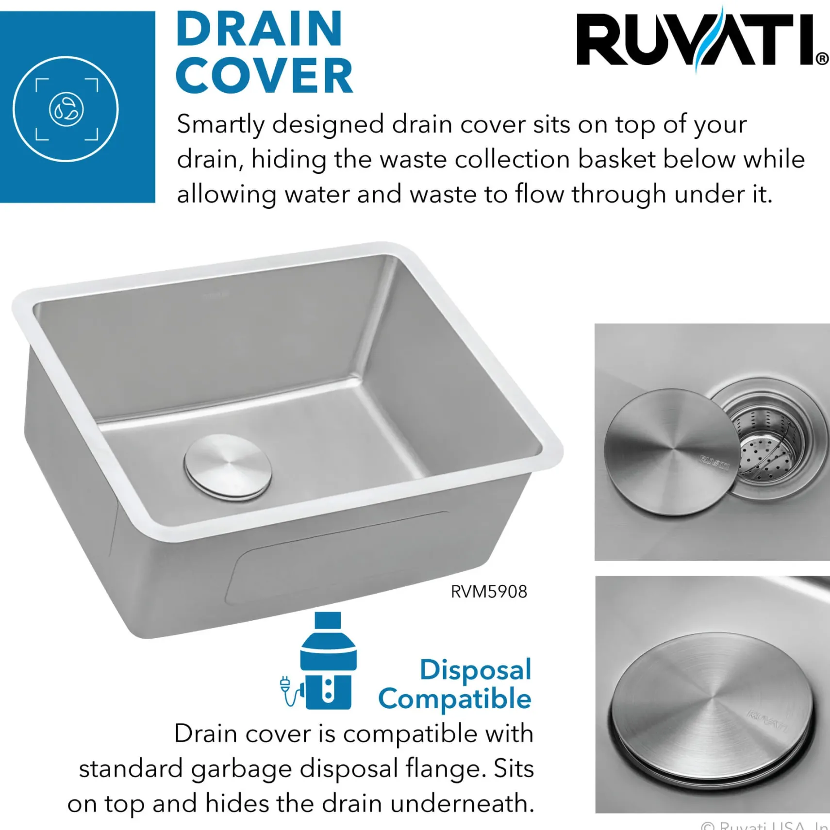 Ruvati Modena 23" Undermount Stainless Steel Kitchen Sink, 16 Gauge, RVM5908
