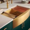 Ruvati Monaco 33" Stainless Steel Workstation Apron-front Farmhouse Sink, Matte Gold Brass Tone, 16 Gauge, RVH9207GG