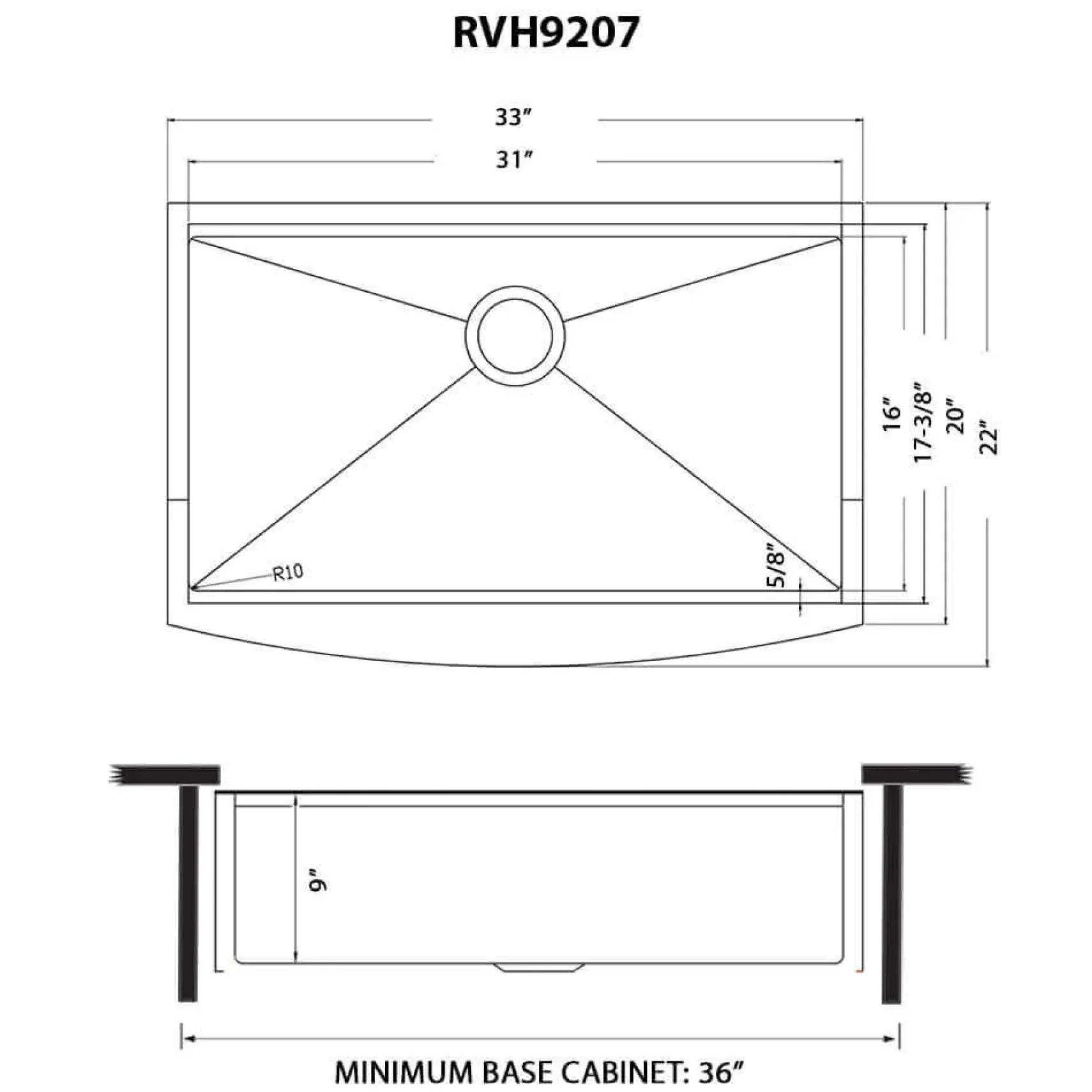 Ruvati Monaco 33" Stainless Steel Workstation Apron-front Farmhouse Sink, Matte Gold Brass Tone, 16 Gauge, RVH9207GG