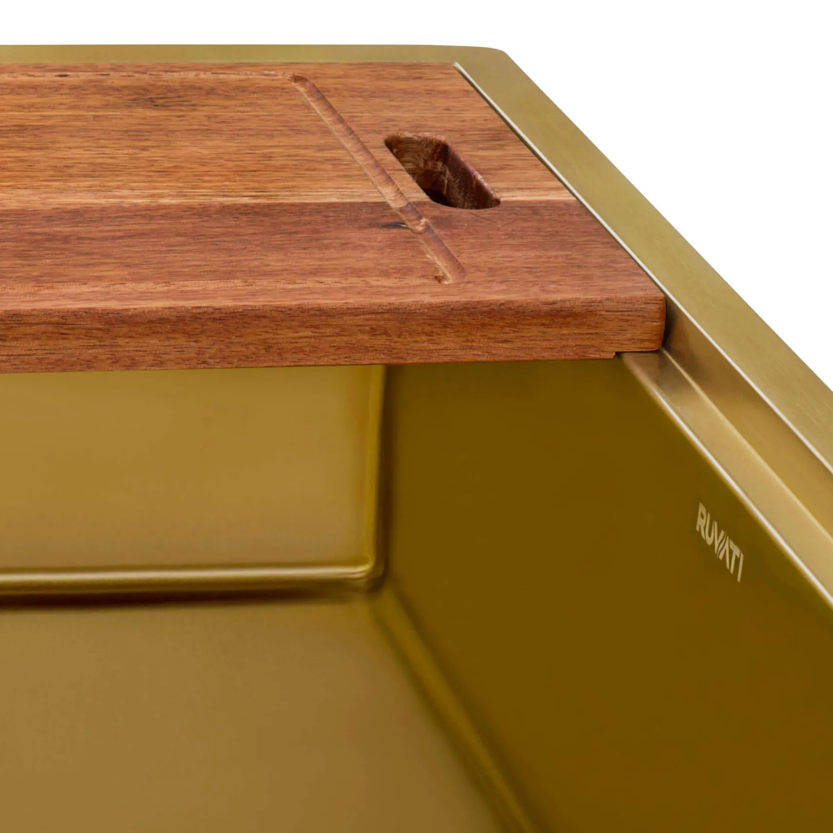 Ruvati Monaco 33" Stainless Steel Workstation Apron-front Farmhouse Sink, Matte Gold Brass Tone, 16 Gauge, RVH9207GG
