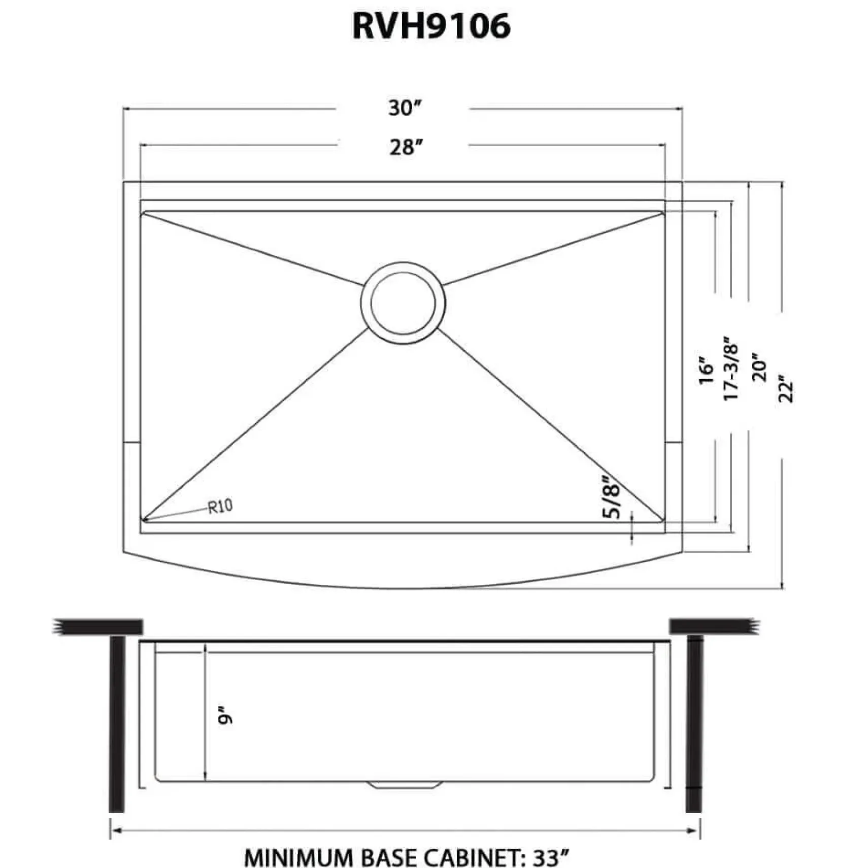 Ruvati Monaco 30" Stainless Steel Workstation Apron-front Farmhouse Sink, Matte Gold Brass Tone, 16 Gauge, RVH9106GG
