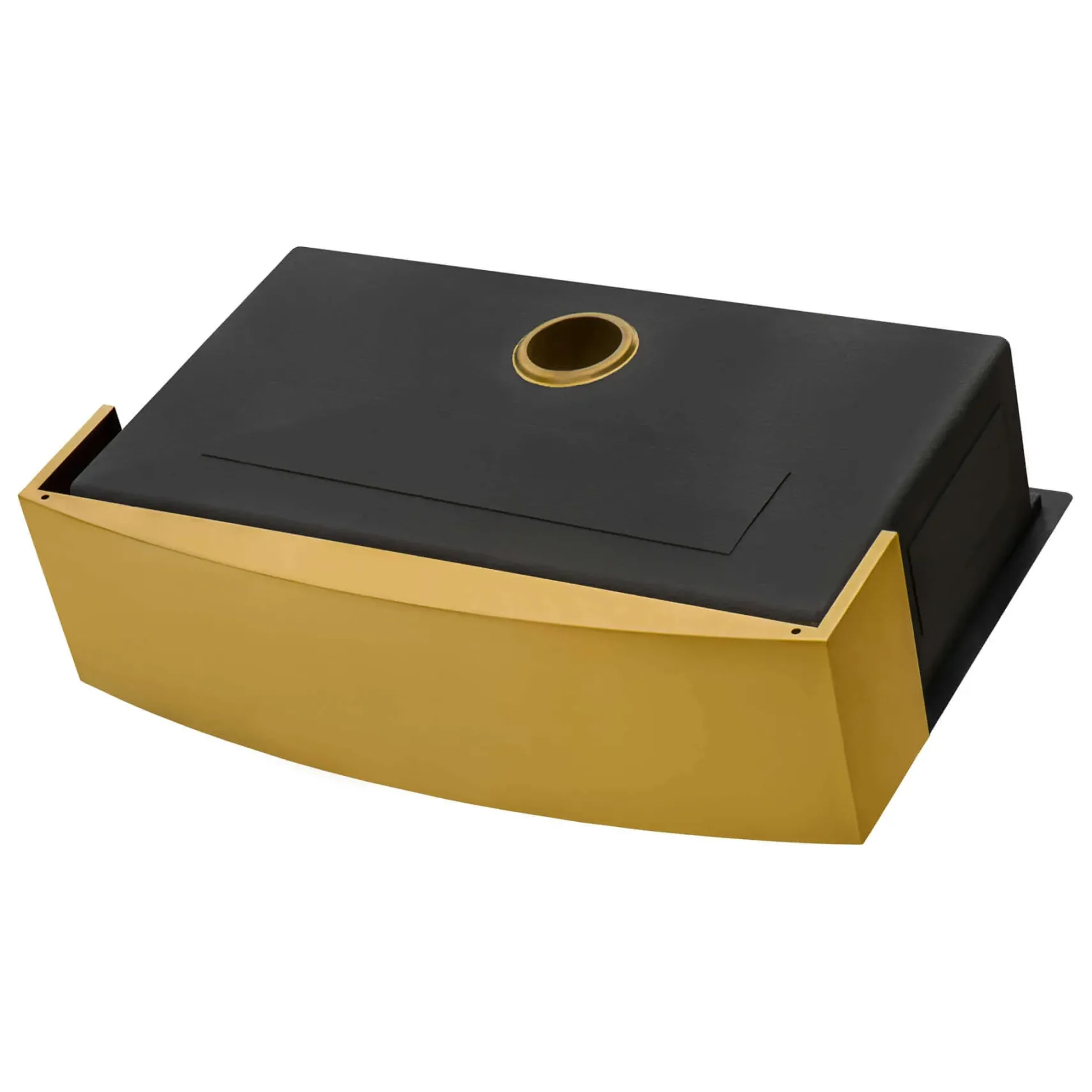 Ruvati Monaco 30" Stainless Steel Workstation Apron-front Farmhouse Sink, Matte Gold Brass Tone, 16 Gauge, RVH9106GG