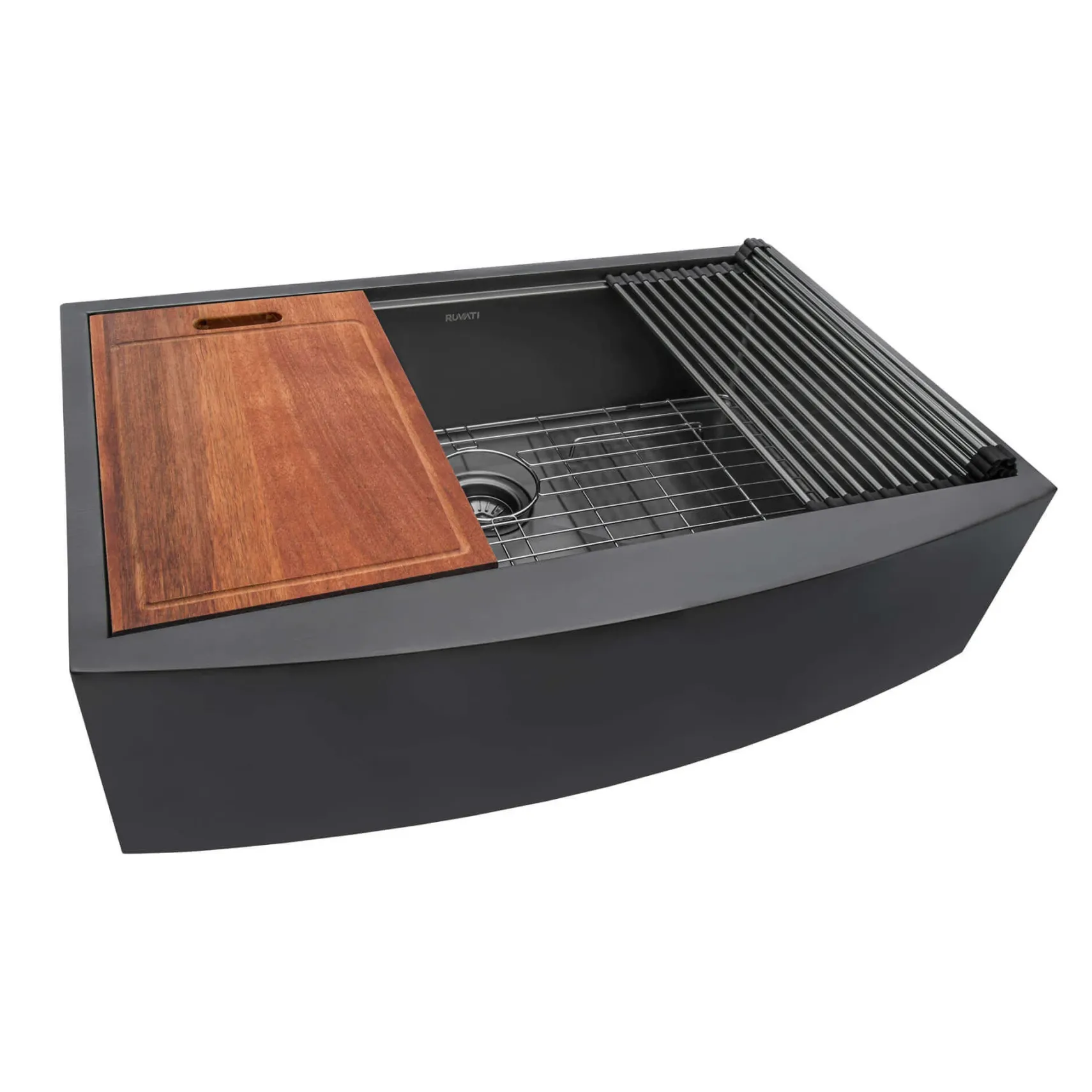Ruvati Monaco 30" Stainless Steel Workstation Apron-front Farmhouse Sink, Gunmetal Matte Black, 16 Gauge, RVH9106BL
