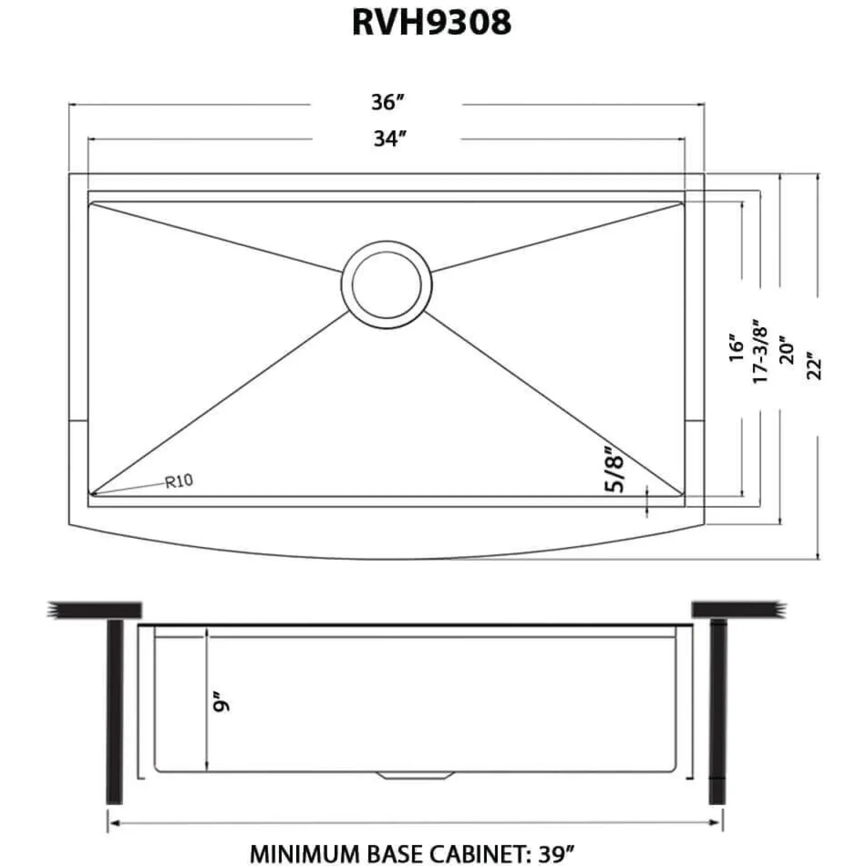 Ruvati Monaco 36" Stainless Steel Workstation Apron-front Farmhouse Sink, Gunmetal Matte Black, 16 Gauge, RVH9308BL