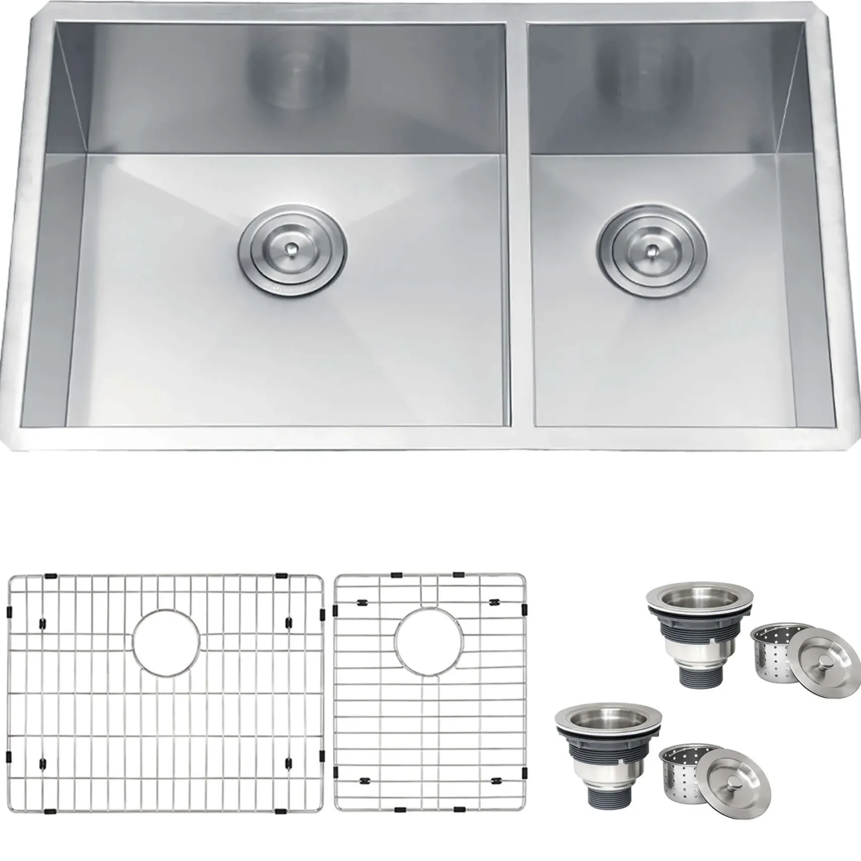 Ruvati Nesta 32" Undermount Stainless Steel Kitchen Sink, 60/40 Double Bowl, 16 Gauge, Zero Radius, RVH7515