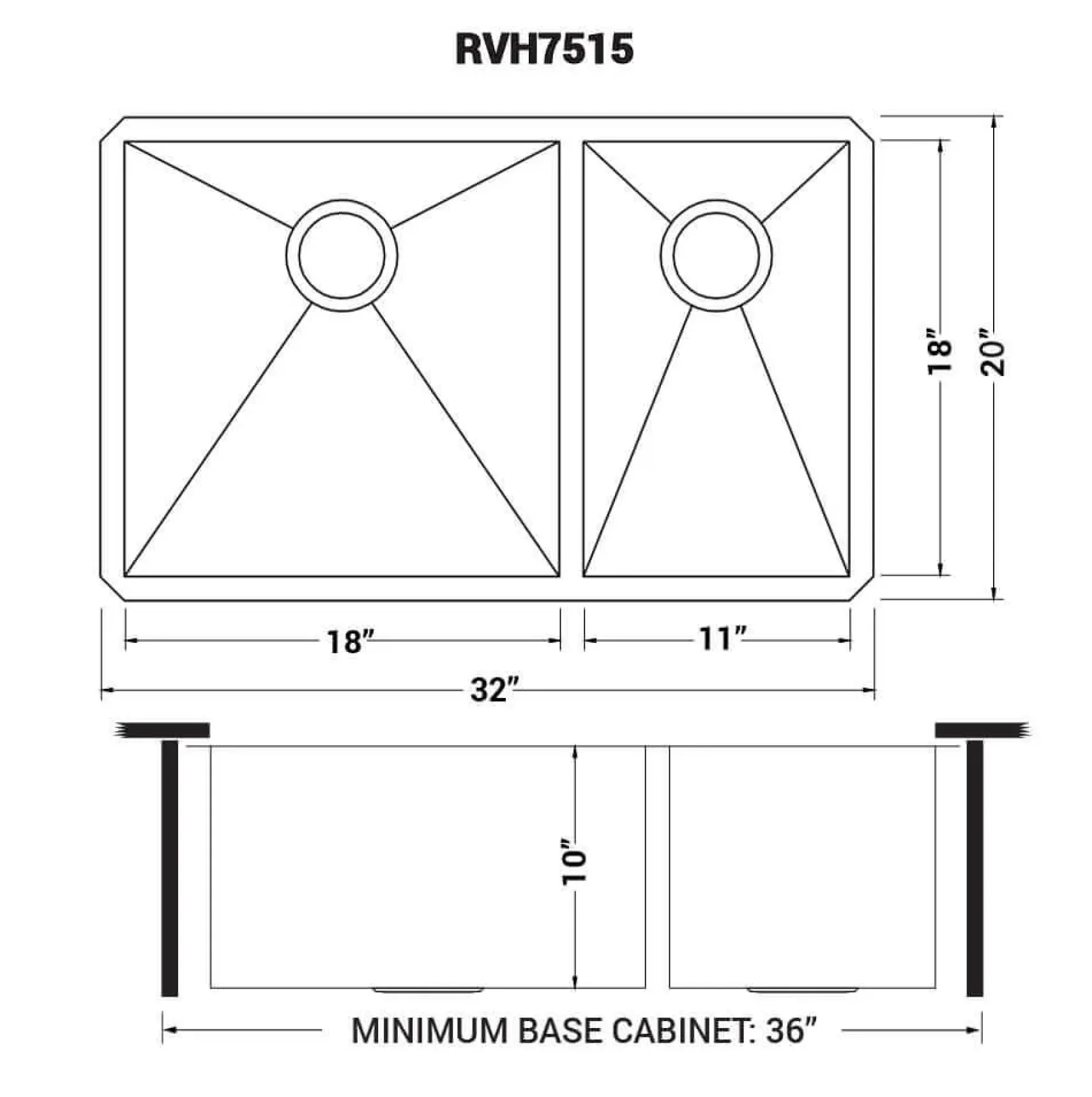 Ruvati Nesta 32" Undermount Stainless Steel Kitchen Sink, 60/40 Double Bowl, 16 Gauge, Zero Radius, RVH7515