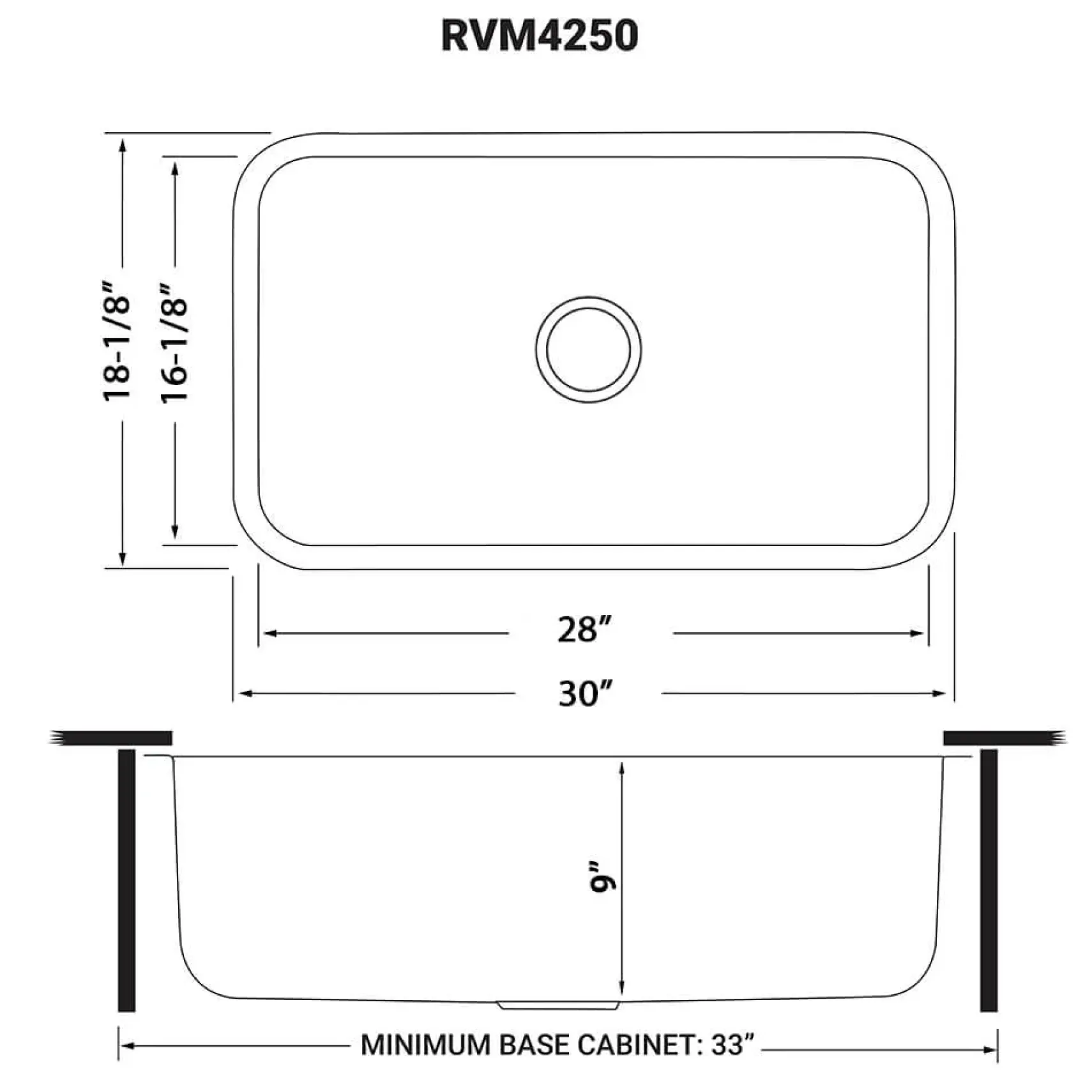 Ruvati Parmi 30" Undermount Stainless Steel Kitchen Sink, 16 Gauge, RVM4250