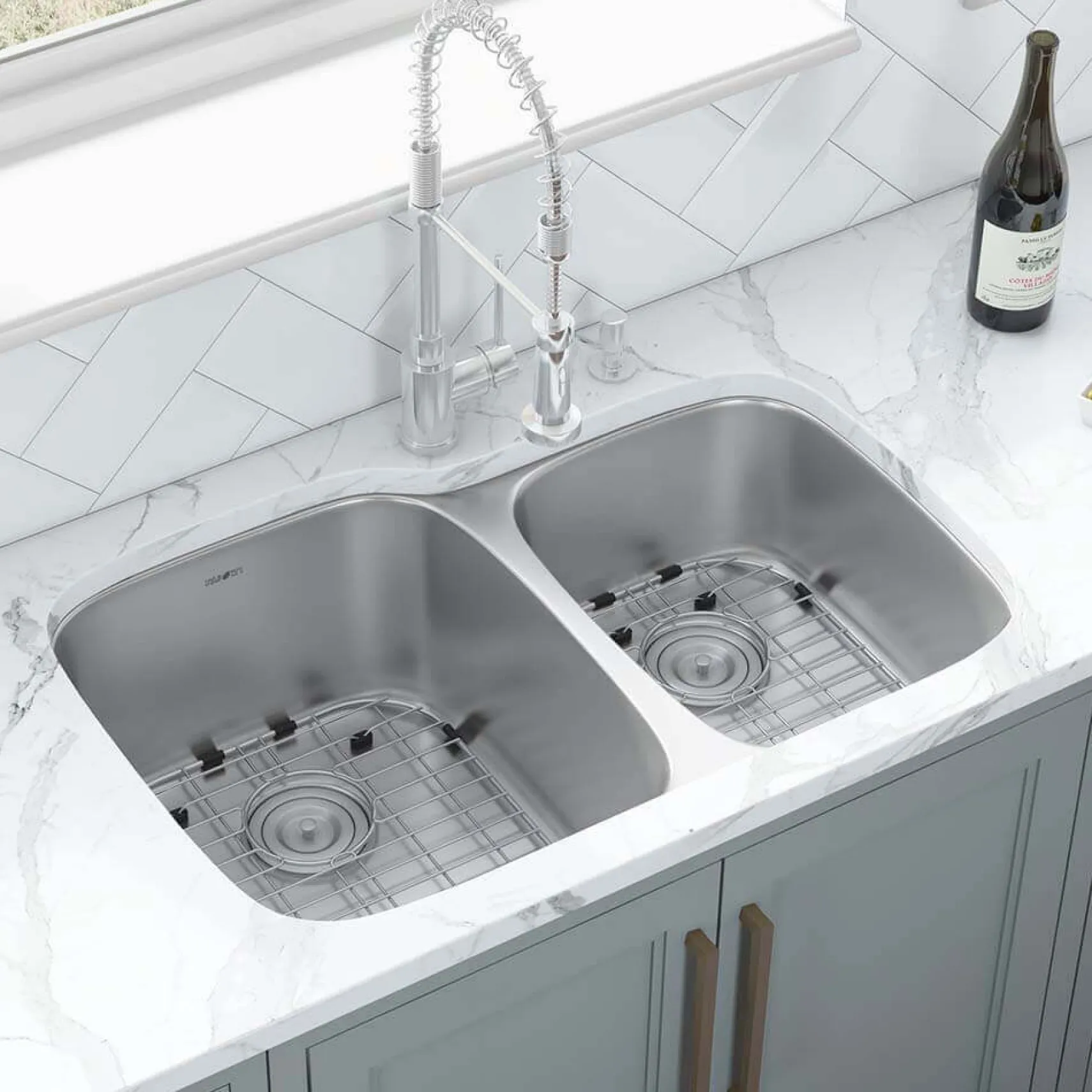 Ruvati Parmi 32" Undermount Stainless Steel Kitchen Sink, 60/40 Double Bowl, 16 Gauge, RVM4310