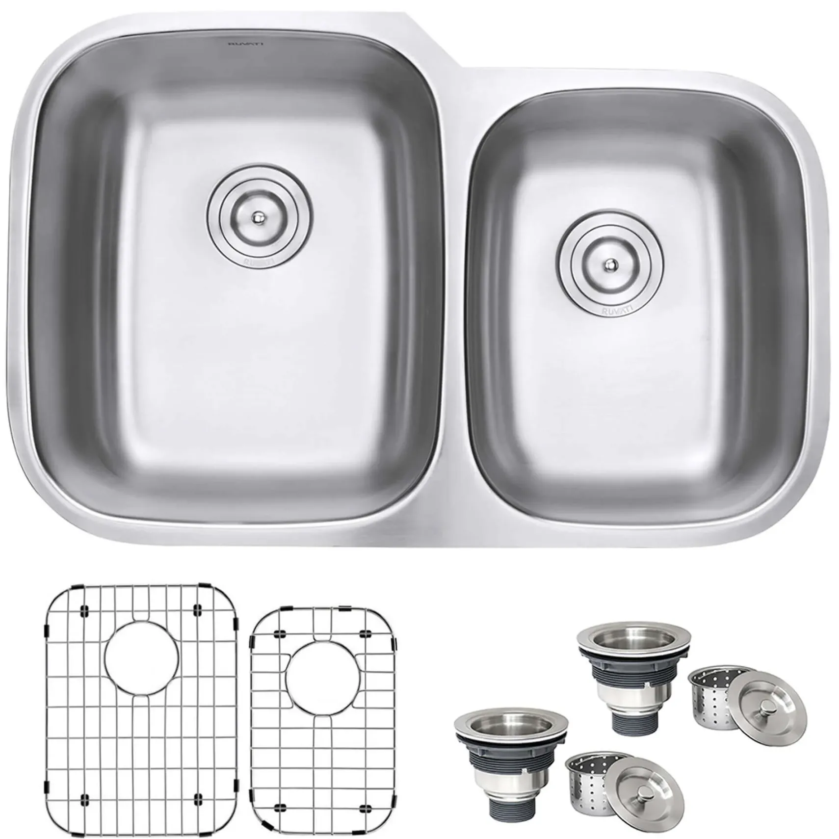 Ruvati Parmi 32" Undermount Stainless Steel Kitchen Sink, 60/40 Double Bowl, 16 Gauge, RVM4310
