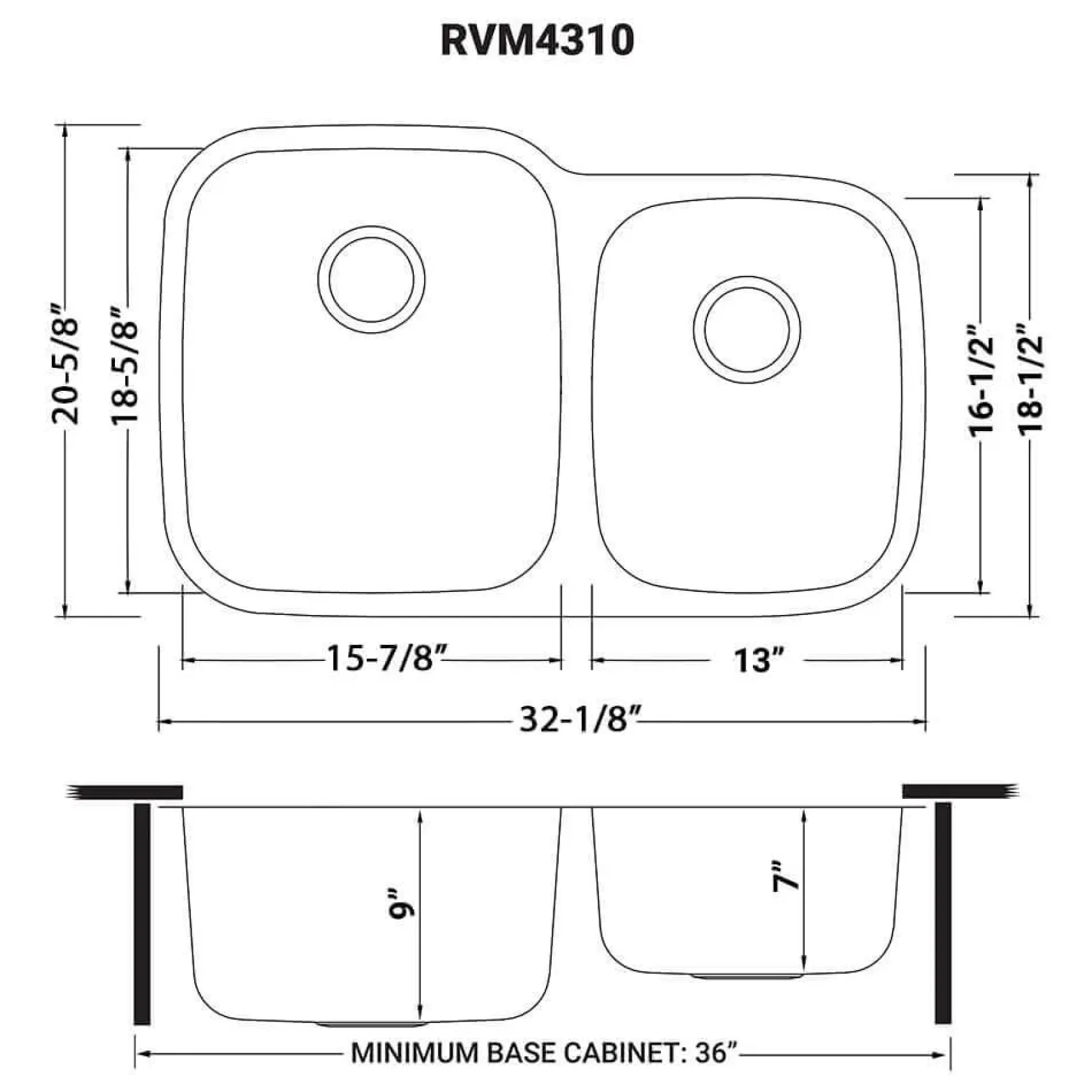 Ruvati Parmi 32" Undermount Stainless Steel Kitchen Sink, 60/40 Double Bowl, 16 Gauge, RVM4310