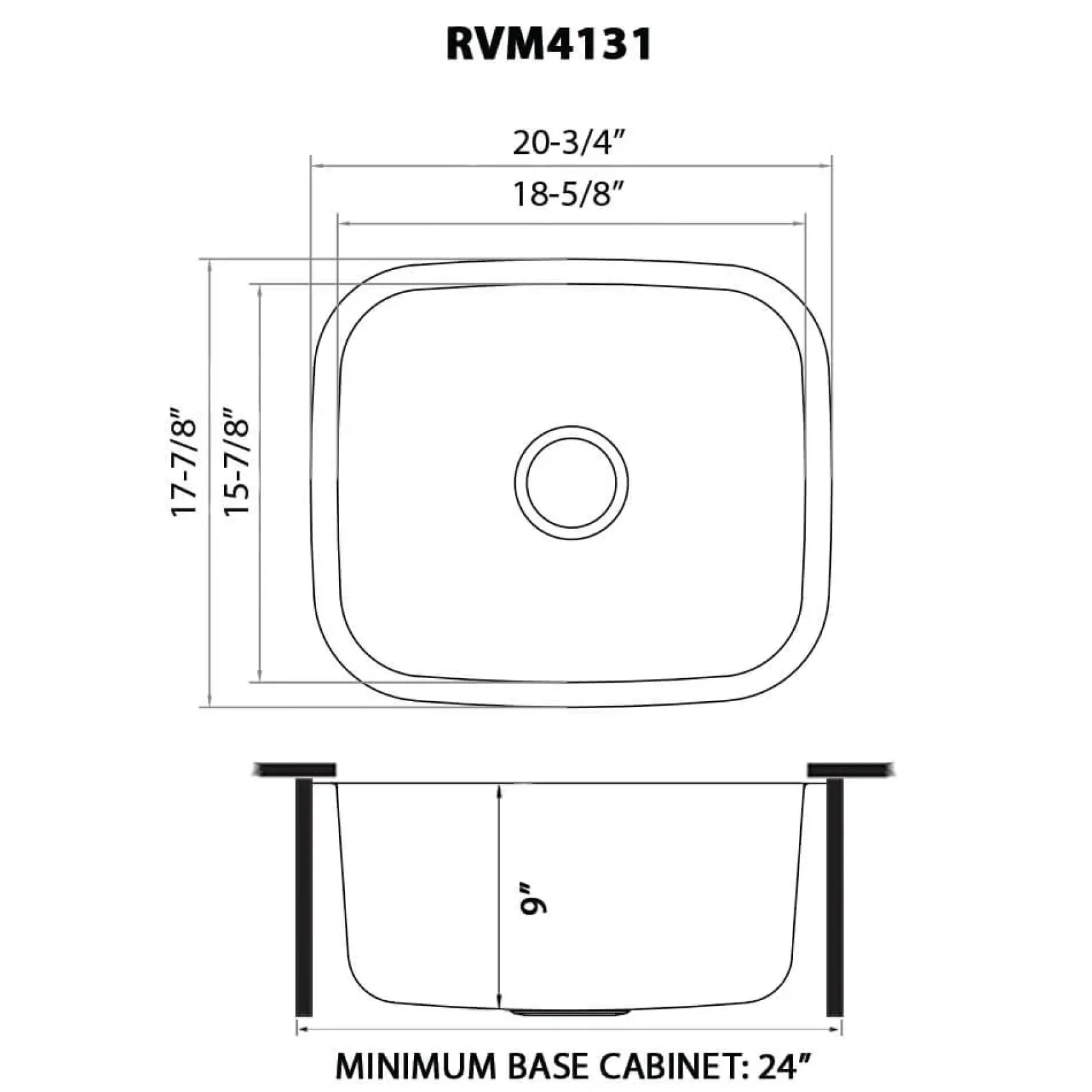 Ruvati Parmi 21" Undermount Stainless Steel Bar/Prep Sink, 16 Gauge, RVM4131