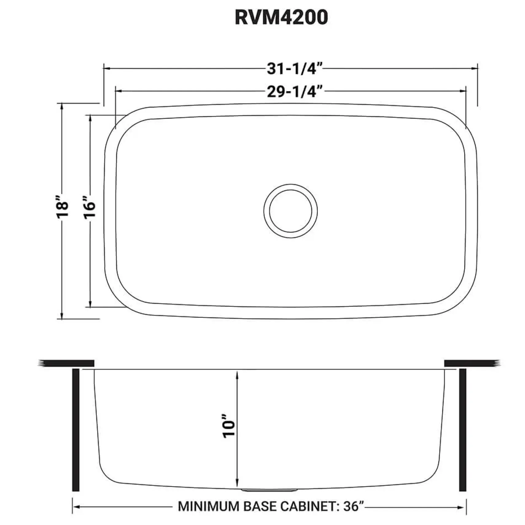 Ruvati Parmi 32" Undermount Stainless Steel Kitchen Sink, 16 Gauge, RVM4200
