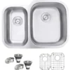 Ruvati Parmi 29" Undermount Stainless Steel Kitchen Sink, 40/60 Double Bowl, 16 Gauge, RVM4505