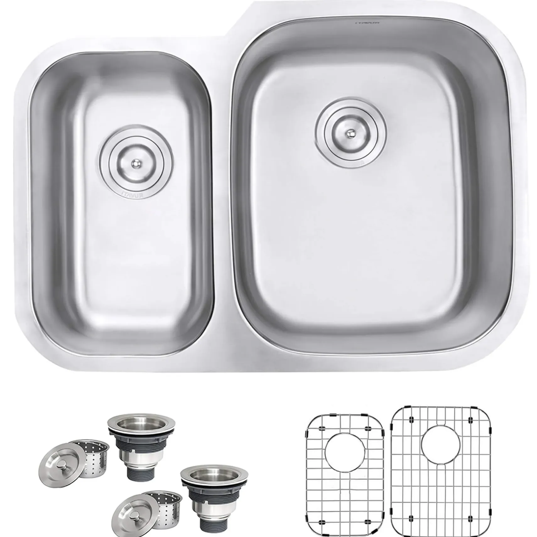 Ruvati Parmi 29" Undermount Stainless Steel Kitchen Sink, 40/60 Double Bowl, 16 Gauge, RVM4505