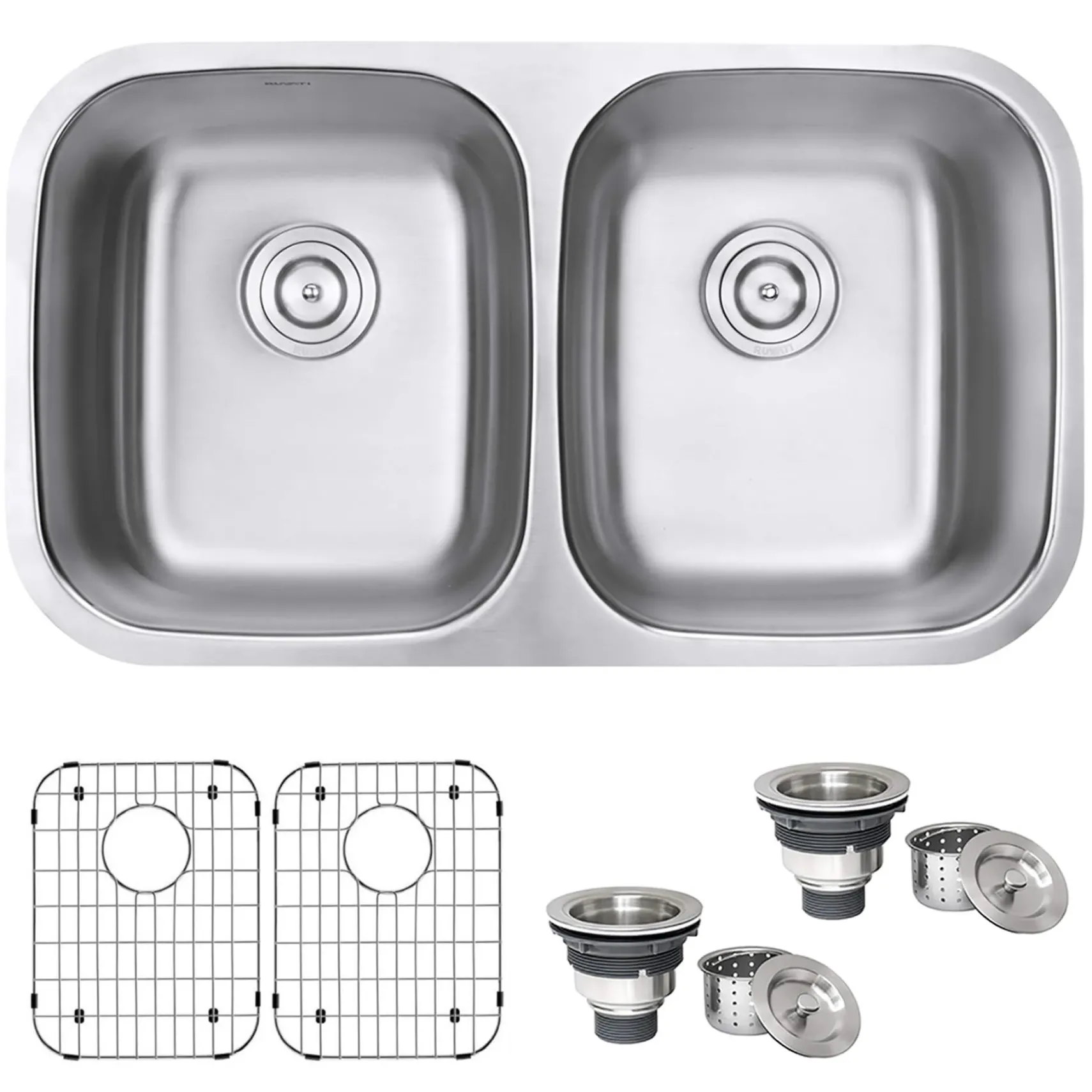 Ruvati Parmi 32" Undermount Stainless Steel Kitchen Sink, 50/50 Double Bowl, 16 Gauge, RVM4300