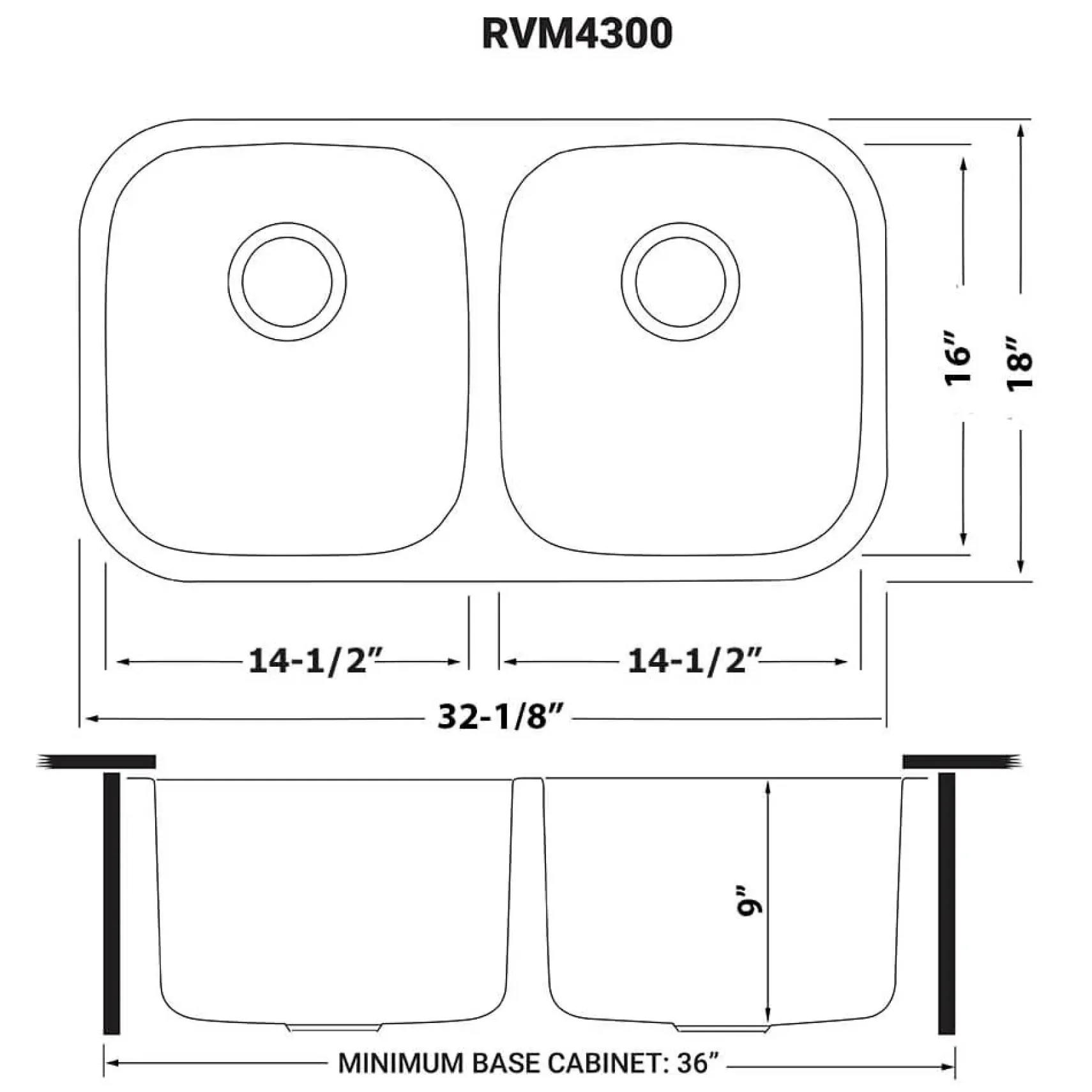 Ruvati Parmi 32" Undermount Stainless Steel Kitchen Sink, 50/50 Double Bowl, 16 Gauge, RVM4300