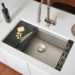 Ruvati Roma Hex Hex Bottom 30-inch Workstation Scratch Resistant Embossed Texture Kitchen Sink Stainless Steel, 16, RVH8630