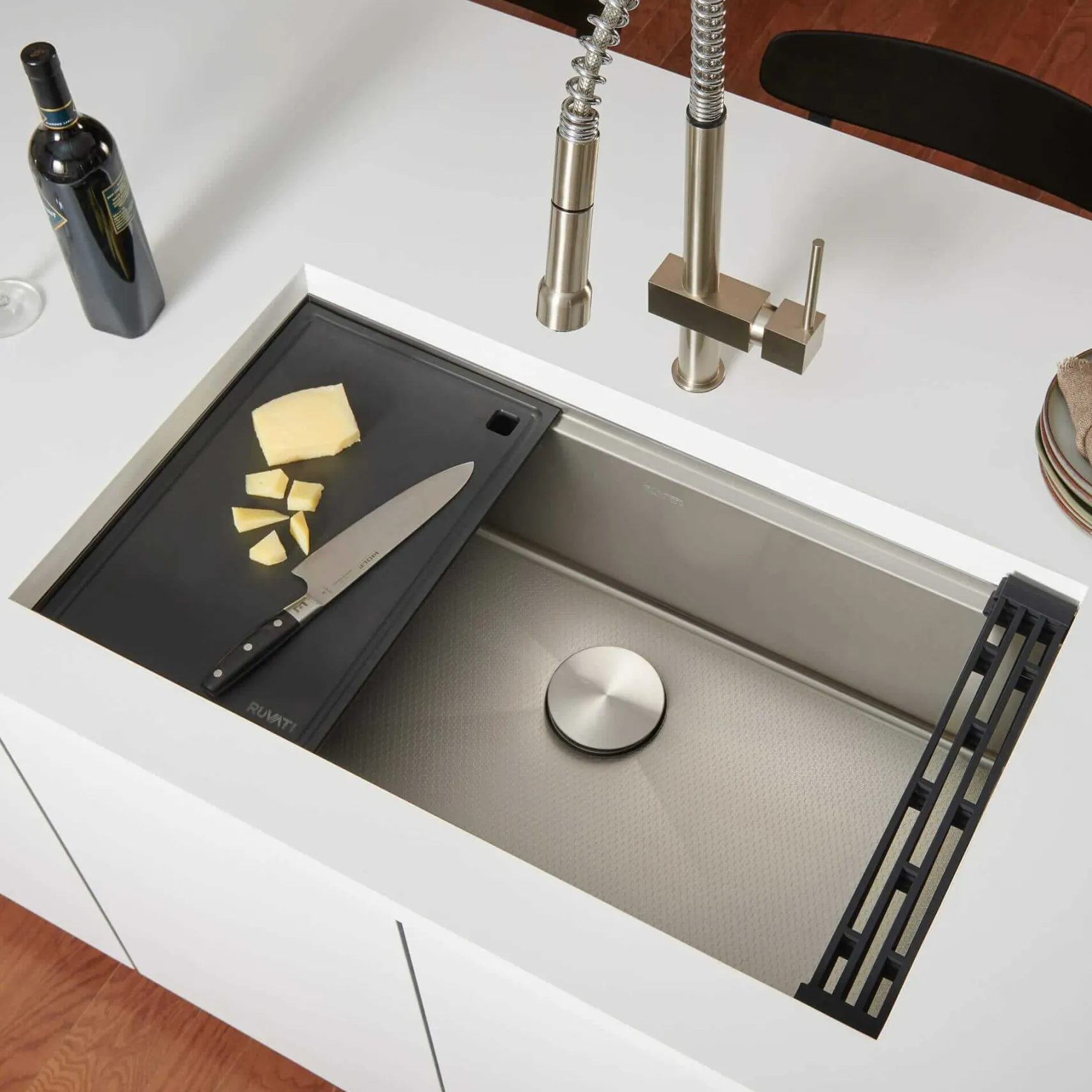Ruvati Roma Hex Hex Bottom 30-inch Workstation Scratch Resistant Embossed Texture Kitchen Sink Stainless Steel, 16, RVH8630