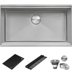 Ruvati Roma Hex Hex Bottom 30-inch Workstation Scratch Resistant Embossed Texture Kitchen Sink Stainless Steel, 16, RVH8630