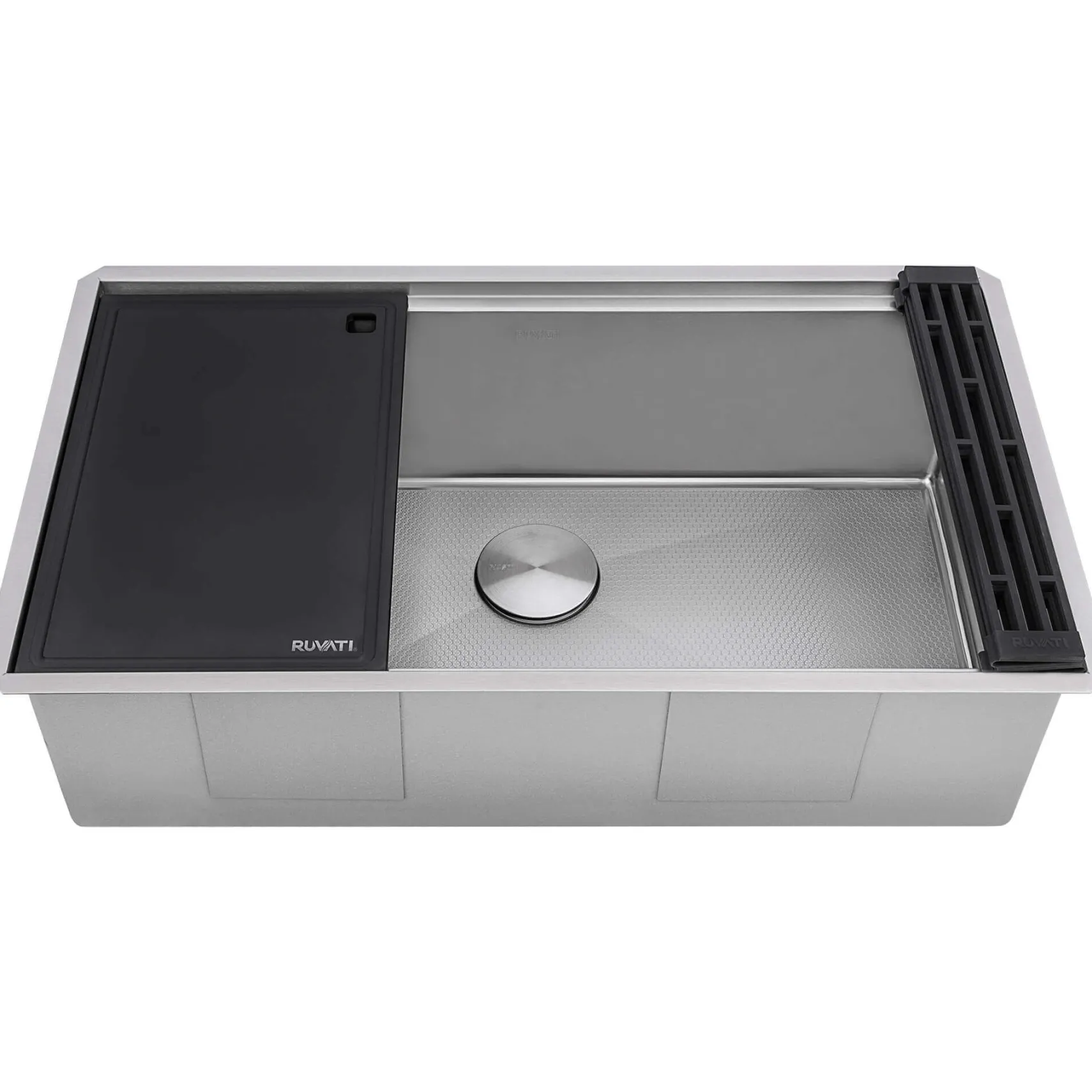 Ruvati Roma Hex Hex Bottom 30-inch Workstation Scratch Resistant Embossed Texture Kitchen Sink Stainless Steel, 16, RVH8630