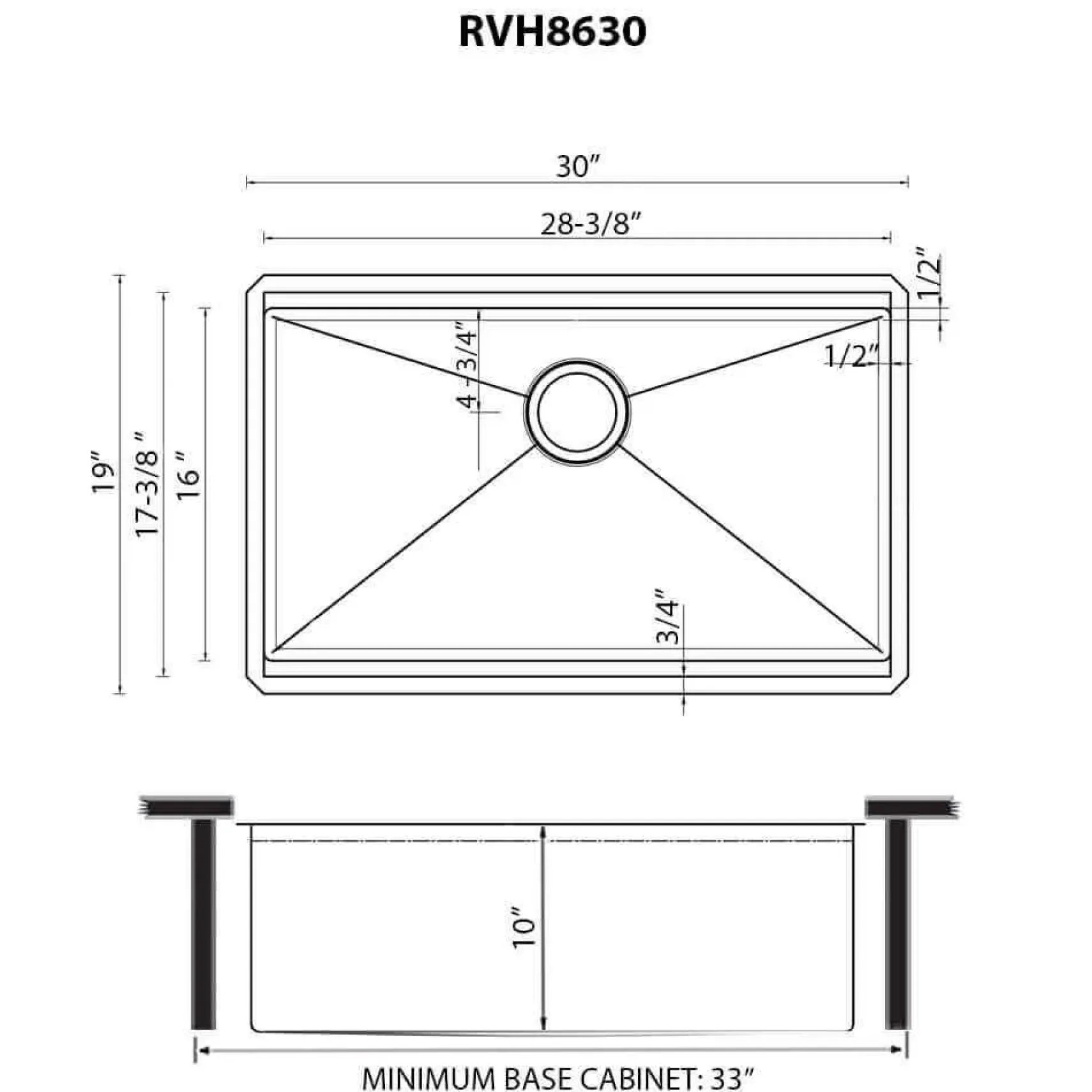 Ruvati Roma Hex Hex Bottom 30-inch Workstation Scratch Resistant Embossed Texture Kitchen Sink Stainless Steel, 16, RVH8630