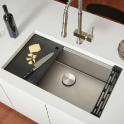 Ruvati Roma Hex Hex Bottom 33-inch Workstation Scratch Resistant Embossed Texture Kitchen Sink Stainless Steel, 16, RVH8633