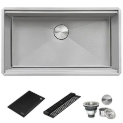 Ruvati Roma Hex Hex Bottom 33-inch Workstation Scratch Resistant Embossed Texture Kitchen Sink Stainless Steel, 16, RVH8633