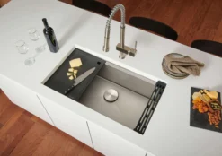 Ruvati Roma Hex Hex Bottom 33-inch Workstation Scratch Resistant Embossed Texture Kitchen Sink Stainless Steel, 16, RVH8633