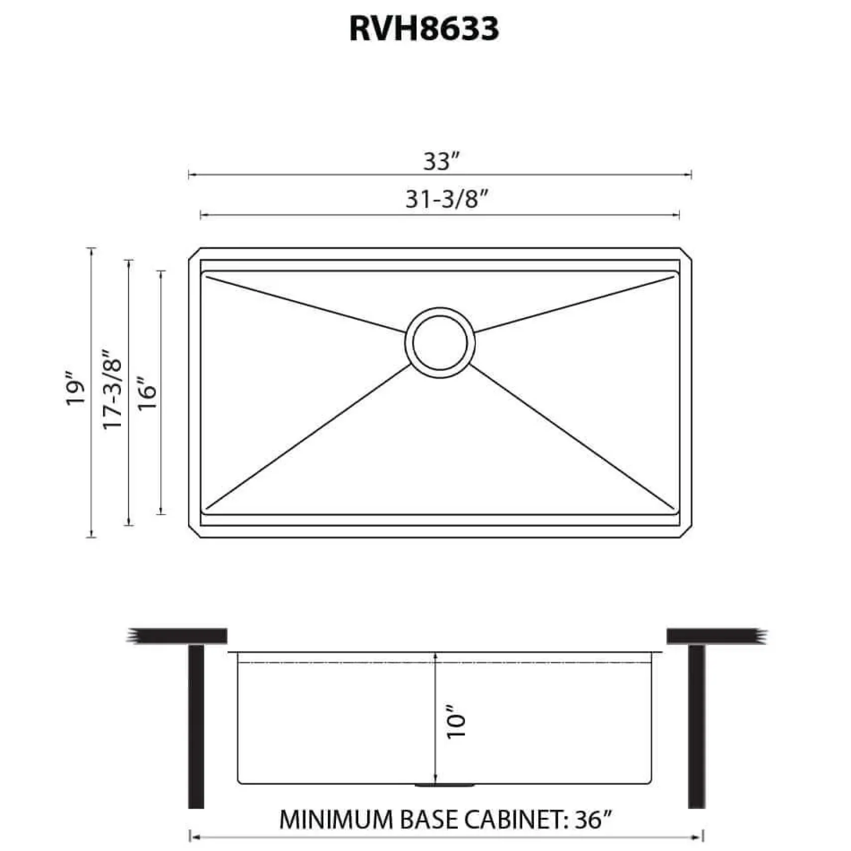 Ruvati Roma Hex Hex Bottom 33-inch Workstation Scratch Resistant Embossed Texture Kitchen Sink Stainless Steel, 16, RVH8633