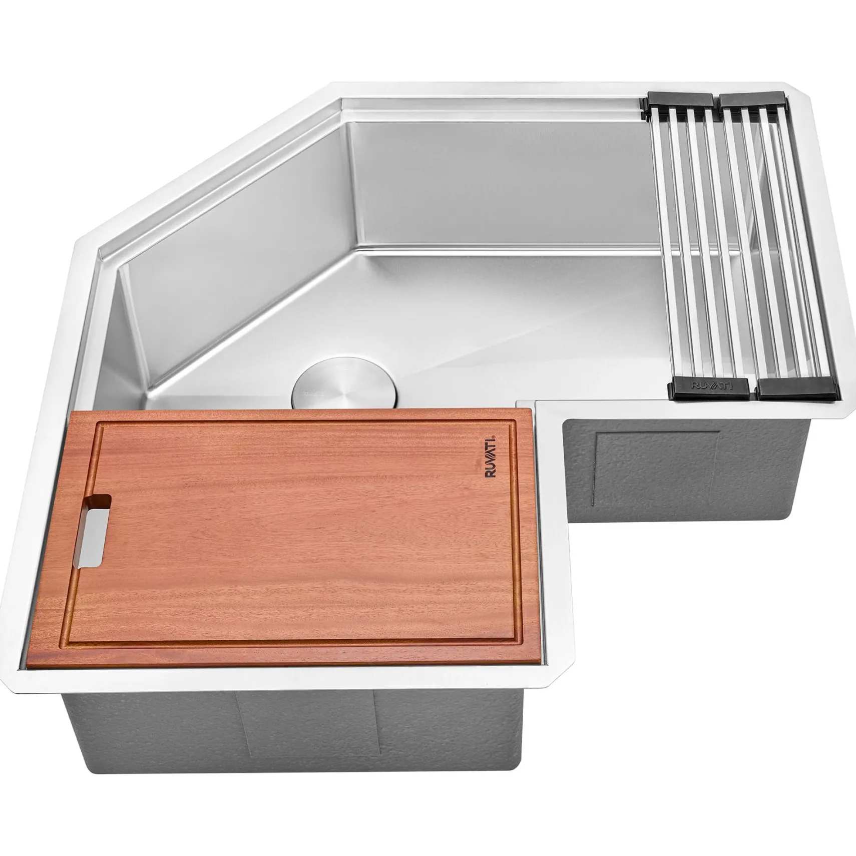 Ruvati Roma Pro 32" Corner Stainless Steel Workstation Kitchen Sink, RVH8410ST