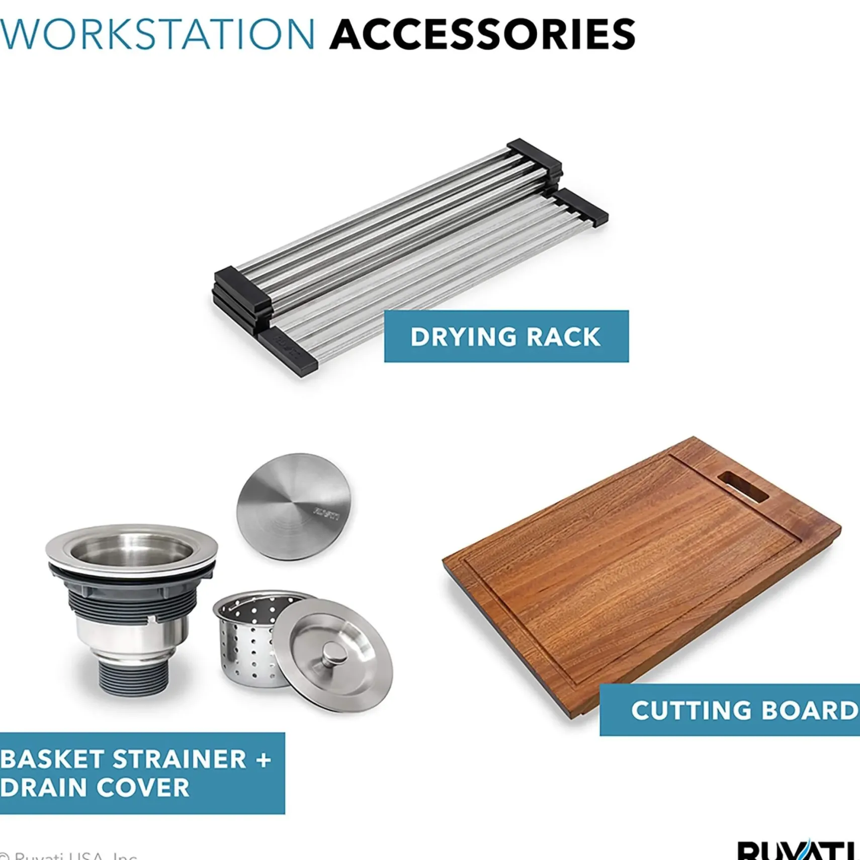 Ruvati Roma Pro 32" Corner Stainless Steel Workstation Kitchen Sink, RVH8410ST