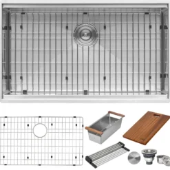 Ruvati Roma Pro 33-inch Workstation Ledge Rounded Corners Undermount 16 Gauge Kitchen Sink Single Bowl, Stainless Steel, 16, RVH8303