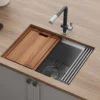 Ruvati Roma Pro 24" Undermount Stainless Steel Workstation Kitchen Sink, 16 Gauge, Rounded Corners, RVH8324