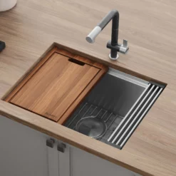 Ruvati Roma Pro 24" Undermount Stainless Steel Workstation Kitchen Sink, 16 Gauge, Rounded Corners, RVH8324