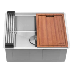 Ruvati Roma Pro 24" Undermount Stainless Steel Workstation Kitchen Sink, 16 Gauge, Rounded Corners, RVH8324