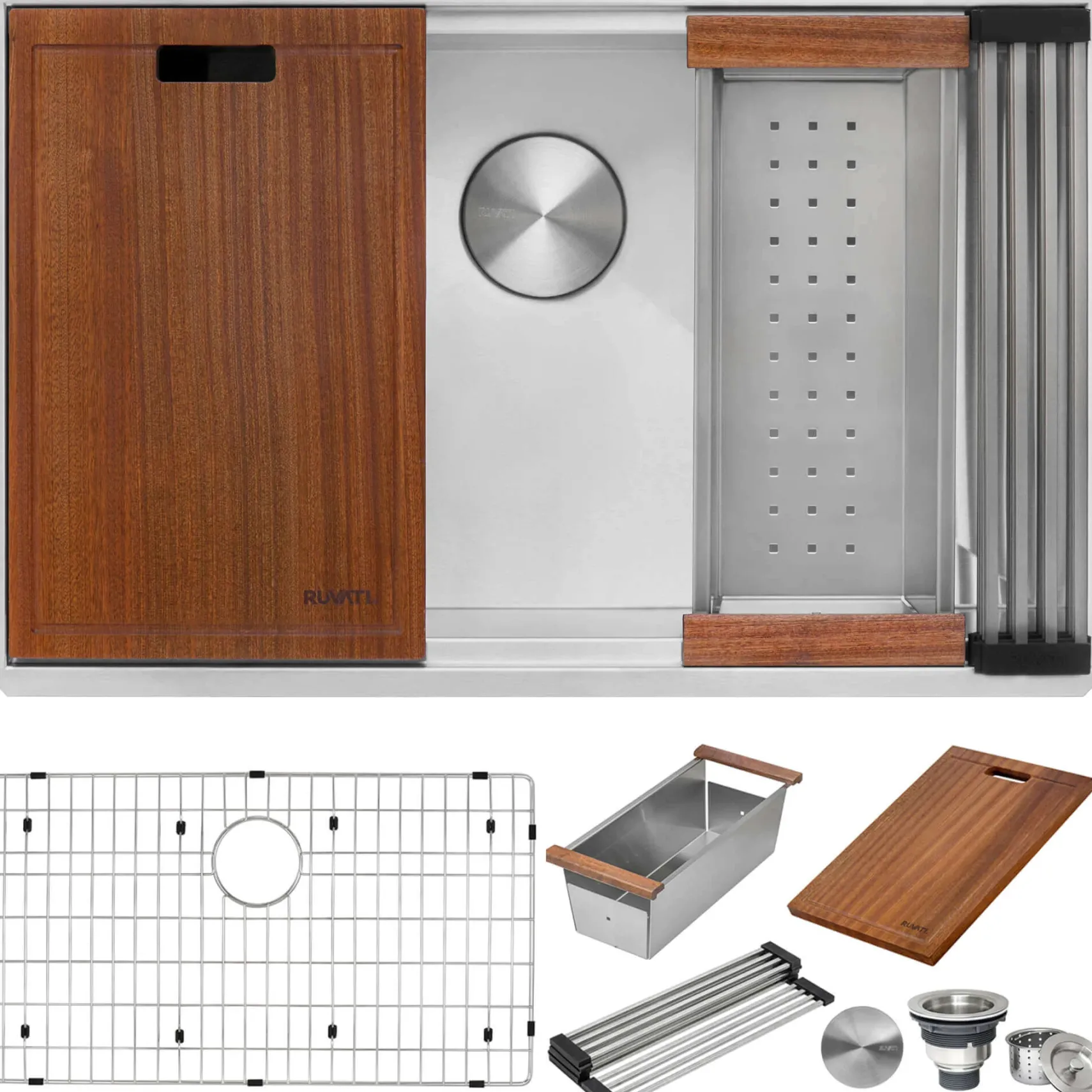 Ruvati Roma 30" Undermount Stainless Steel Workstation Kitchen Sink, 16 Gauge, RVH8310