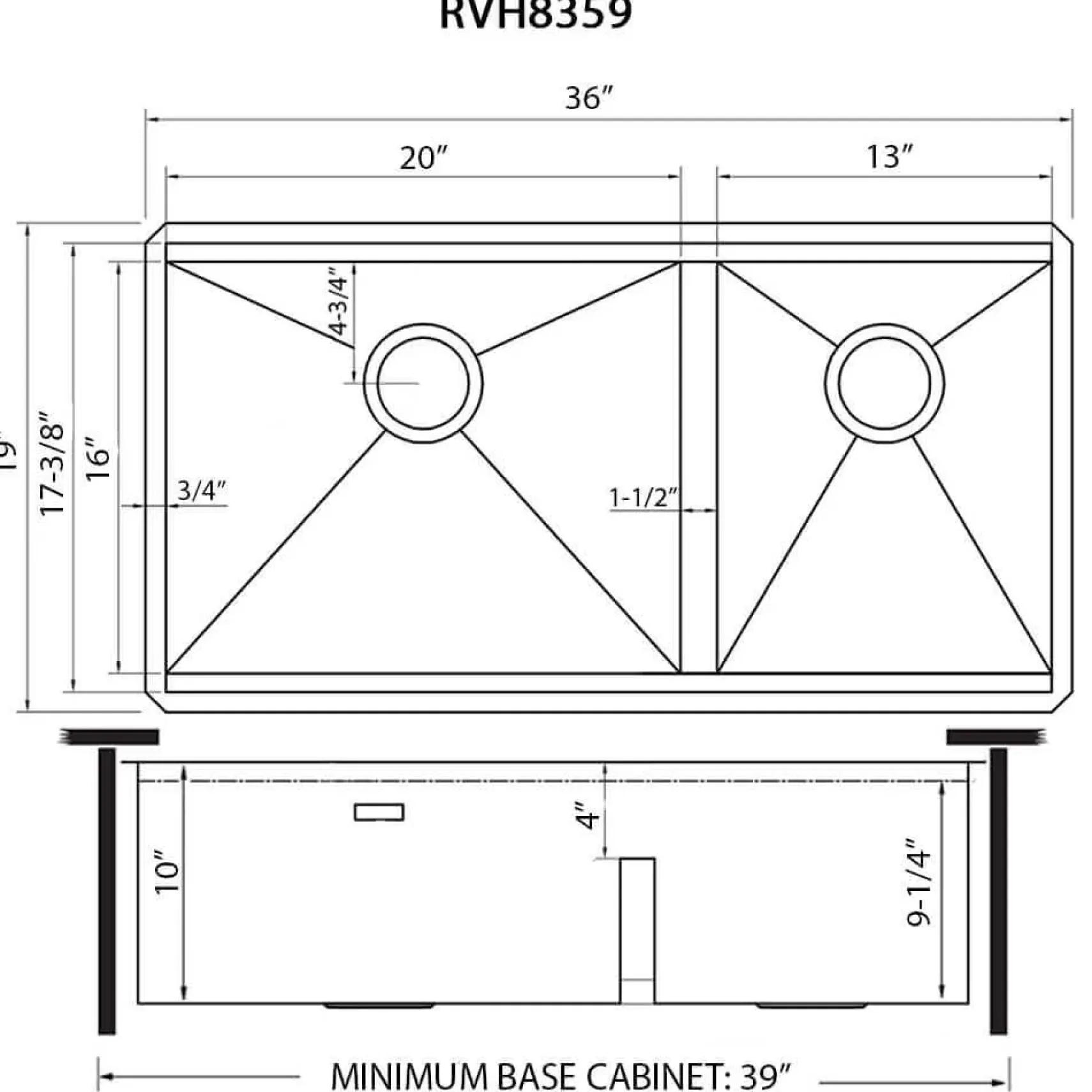 Ruvati Roma 36" Undermount Stainless Steel Workstation Kitchen Sink, 60/40 Double Bowl, 16 Gauge, RVH8359