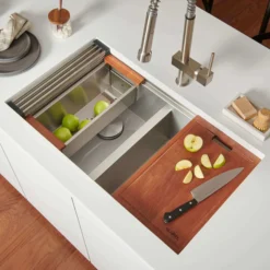 Ruvati Roma 33" Undermount Stainless Steel Workstation Kitchen Sink, 60/40 Double Bowl, 16 Gauge, RVH8356