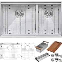 Ruvati Roma 28" Undermount Stainless Steel Workstation Kitchen Sink, 60/40 Low Divide Double Bowl, 16 Gauge, RVH8341
