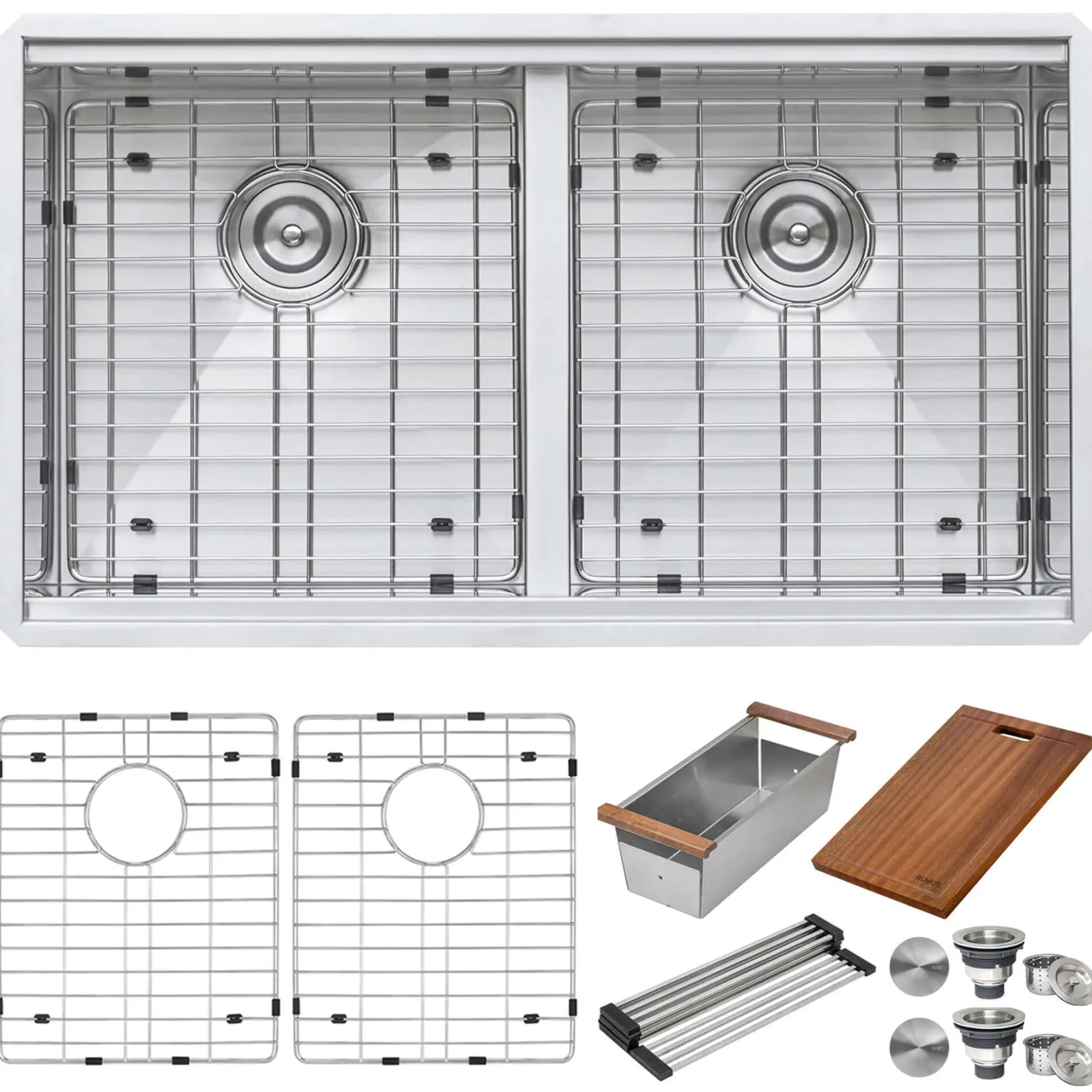 Ruvati Roma 30" Undermount Stainless Steel Workstation Kitchen Sink, 50/50 Double Bowl, 16 Gauge, RVH8345