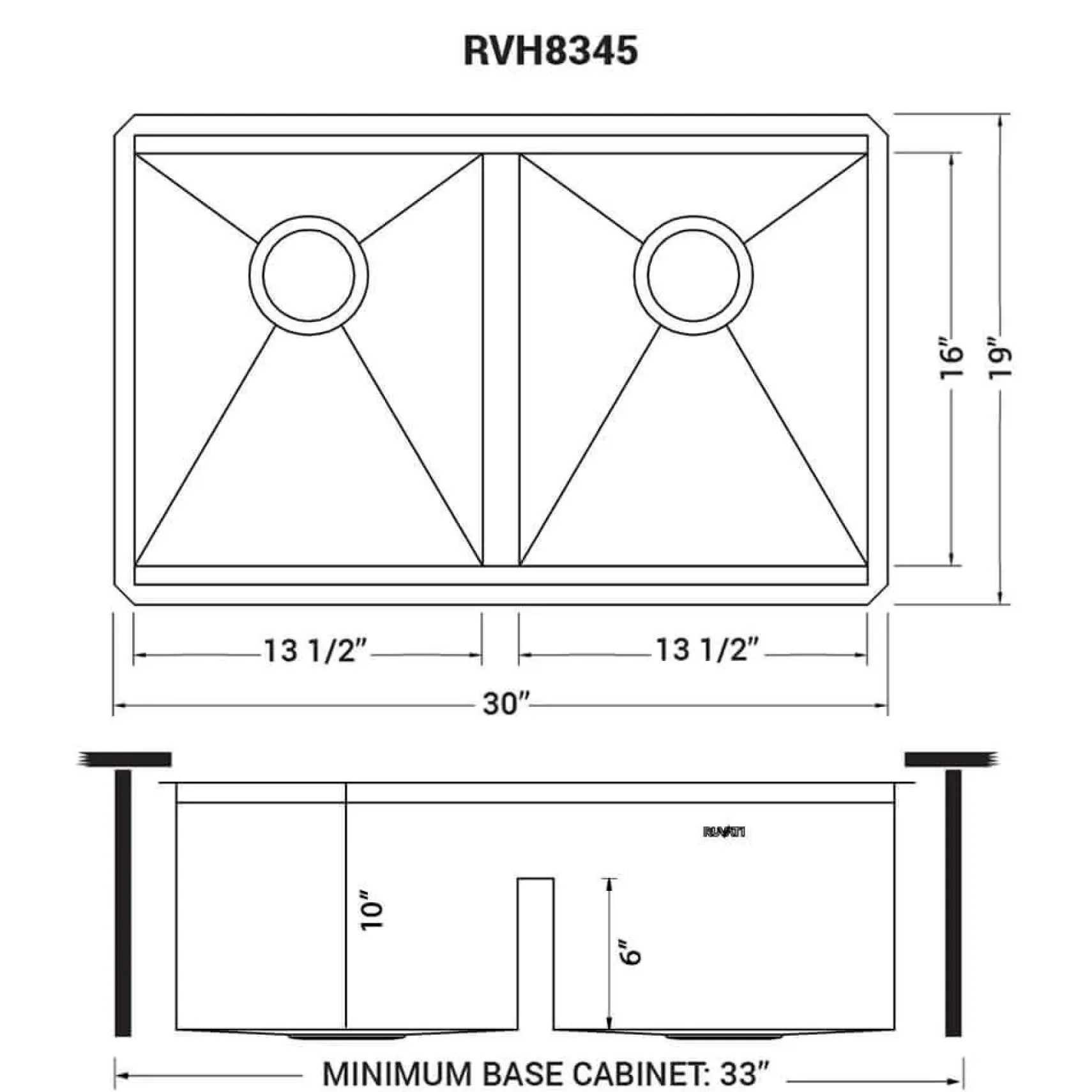 Ruvati Roma 30" Undermount Stainless Steel Workstation Kitchen Sink, 50/50 Double Bowl, 16 Gauge, RVH8345