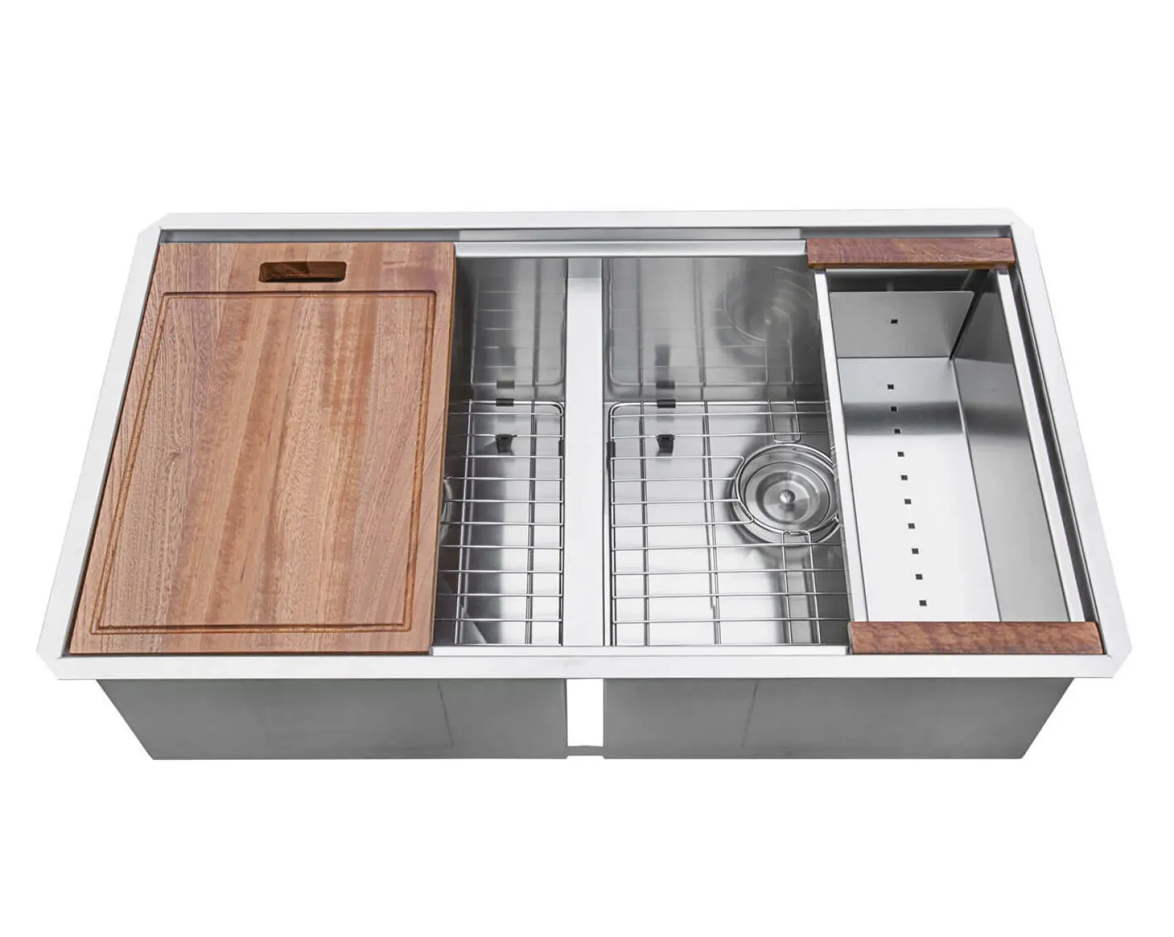 Ruvati Roma 30" Undermount Stainless Steel Workstation Kitchen Sink, 50/50 Double Bowl, 16 Gauge, RVH8345