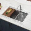 Ruvati Siena 33" Stainless Steel Workstation Kitchen Sink, 60/40 Double Bowl, 16 Gauge, Rounded Corners, RVH8035