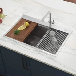 Ruvati Siena 33" Stainless Steel Workstation Kitchen Sink, 60/40 Double Bowl, 16 Gauge, Rounded Corners, RVH8035