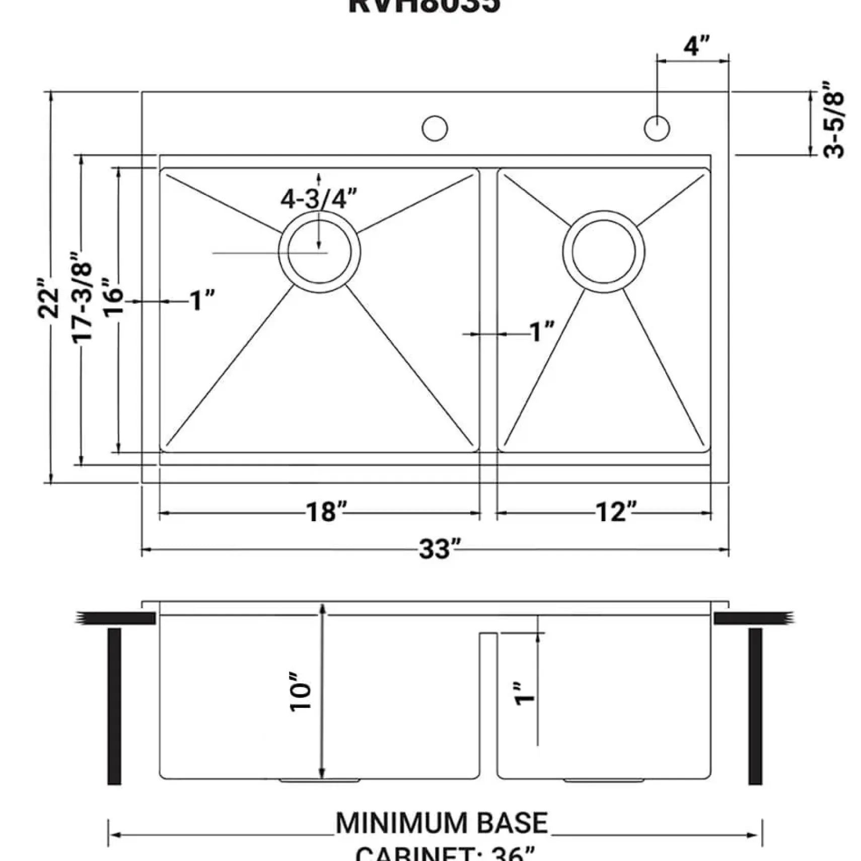 Ruvati Siena 33" Stainless Steel Workstation Kitchen Sink, 60/40 Double Bowl, 16 Gauge, Rounded Corners, RVH8035