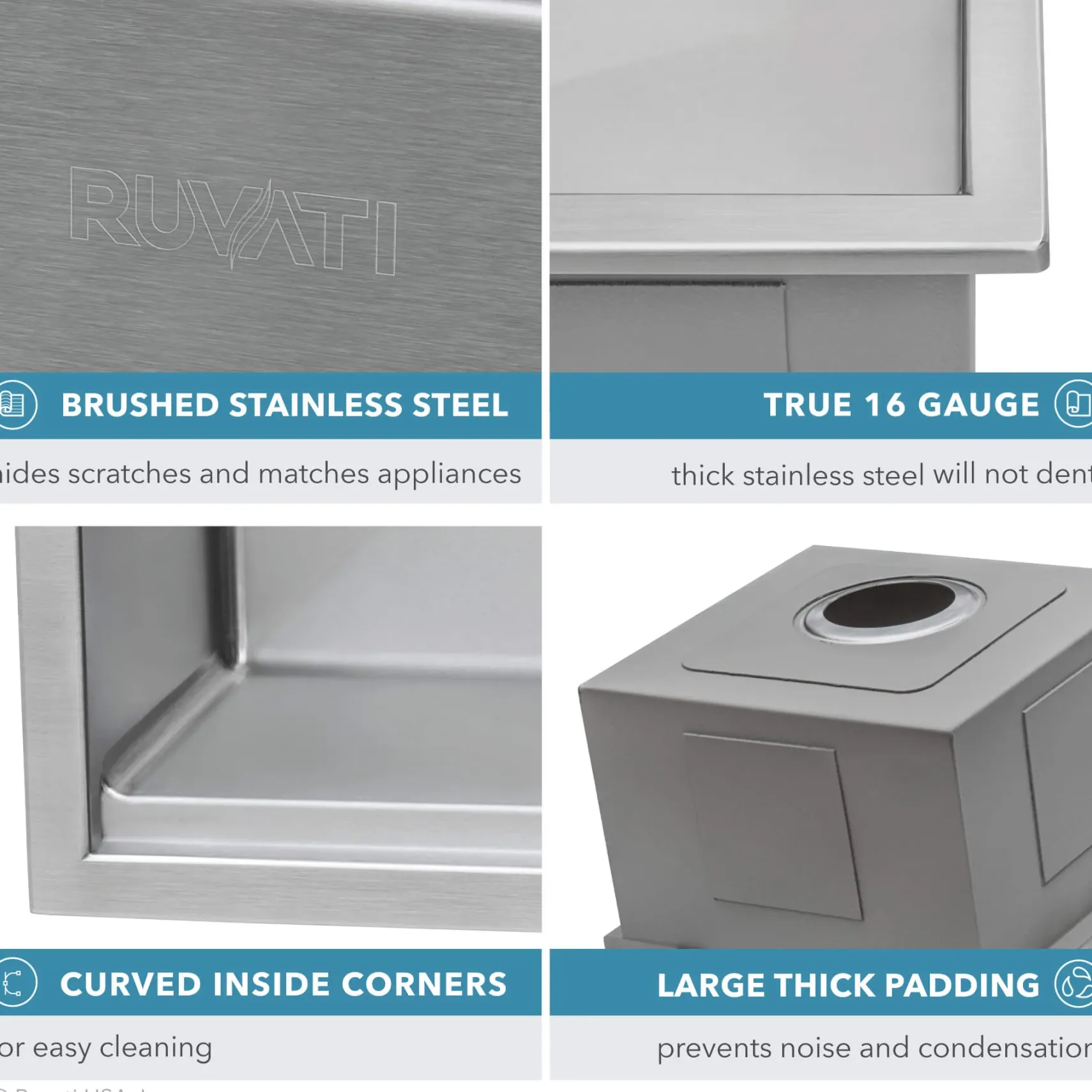 Ruvati Siena 33" Stainless Steel Workstation Kitchen Sink, 60/40 Double Bowl, 16 Gauge, Rounded Corners, RVH8035